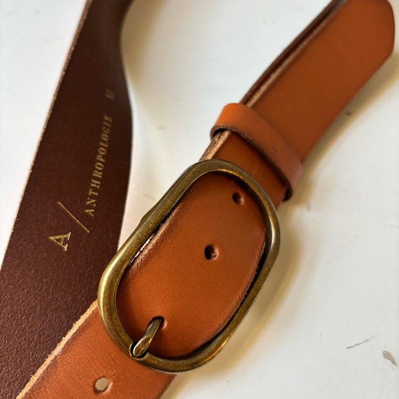 Anthropologie Tan Brown Leather Belt with Brass Classic Buckle size M Jeans - Picture 3 of 8